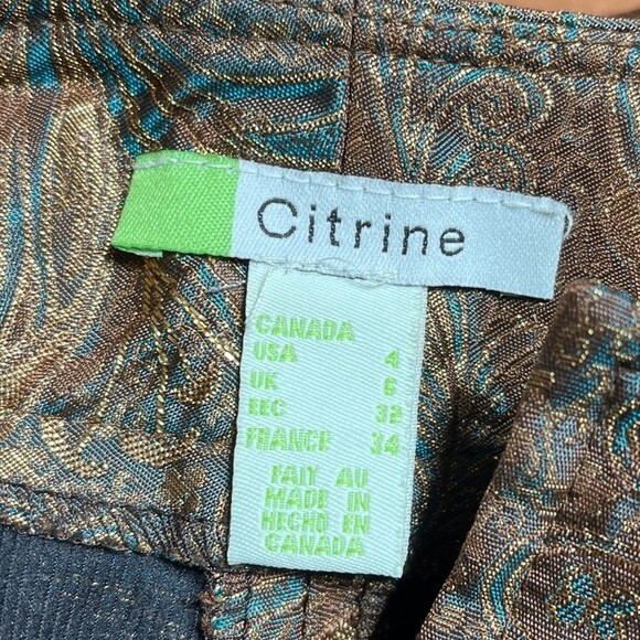 Citrine Brocade Paisley Print Straight Leg Trousers with Waist Charms 4 - Picture 10 of 15